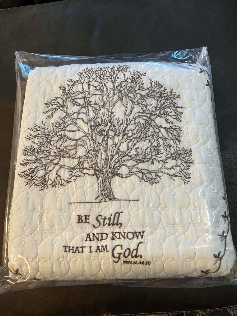 Tree of Life Embroidered White Bedding Quilt Brown Design 100% Cotton King New